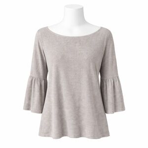 Size XL LC Lauren Conrad Blouse Top Gray/Black Striped Rayon Long Sleeve